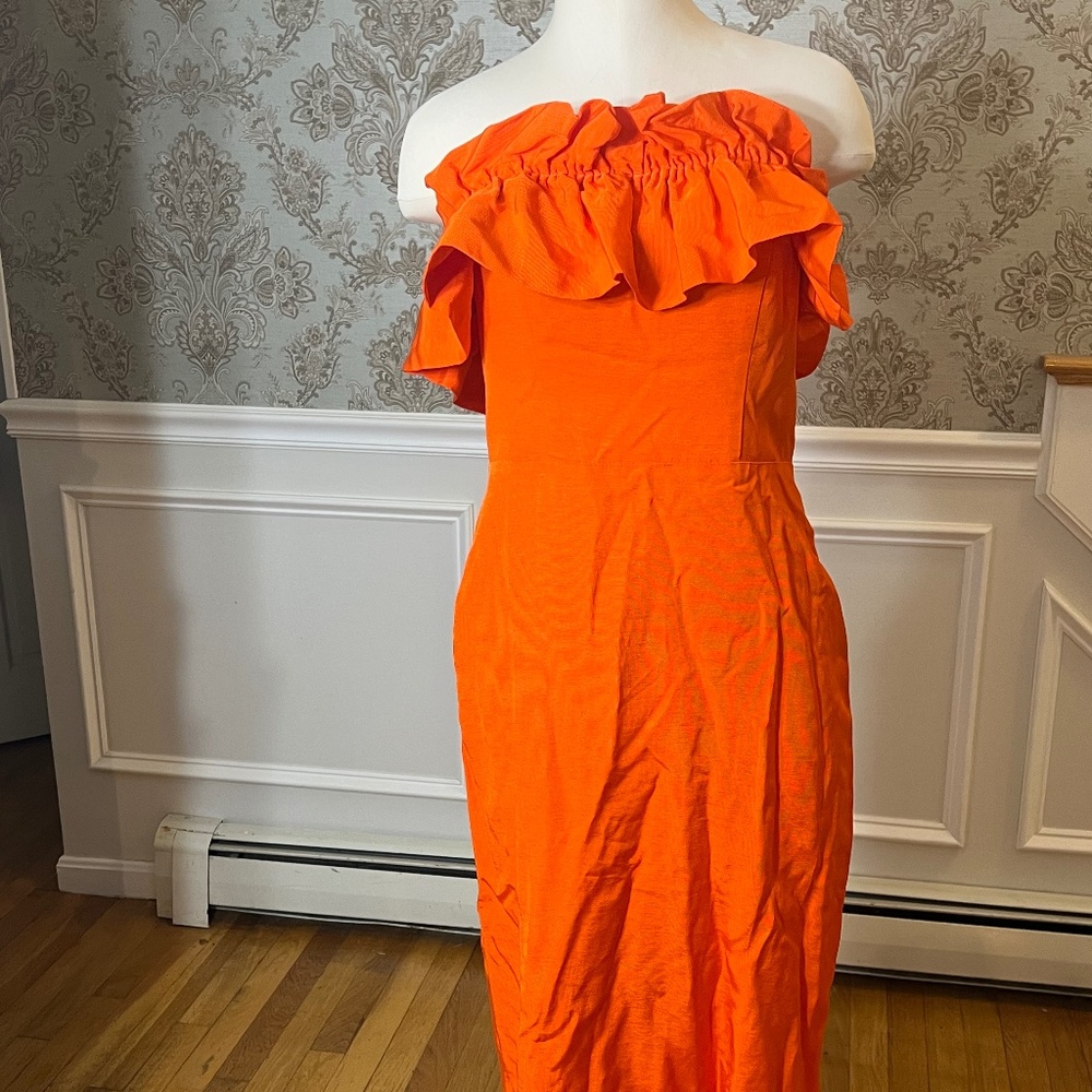 Strapless orange midi